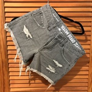Light Grey Washed & Distressed Denim Shorts